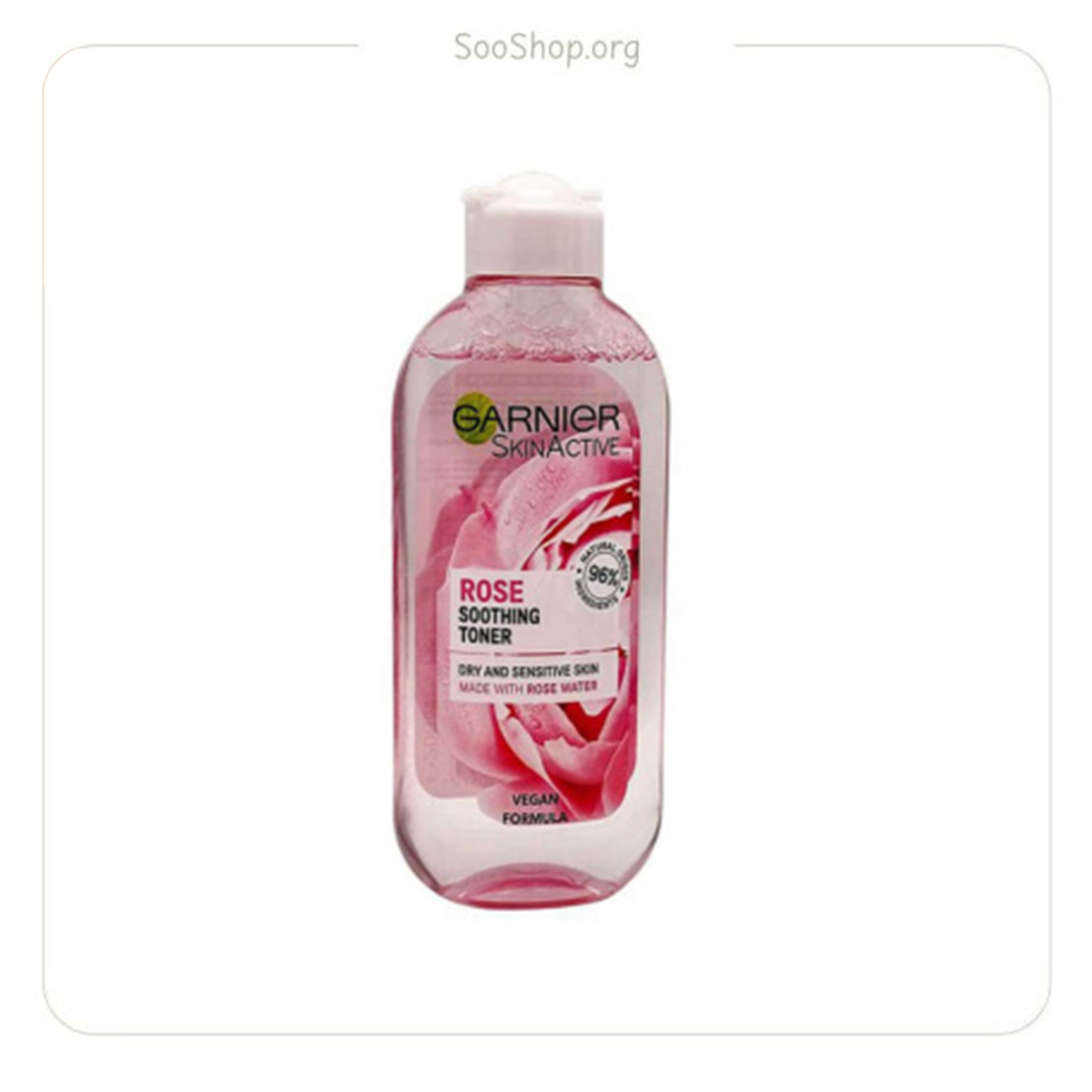 تونر گیاهی و آرامش بخش پاک کننده صورت حاوی عصاره گل رز گارنیر Garnier Face Toner Rose For Dry And Sensitive Skin 200ml