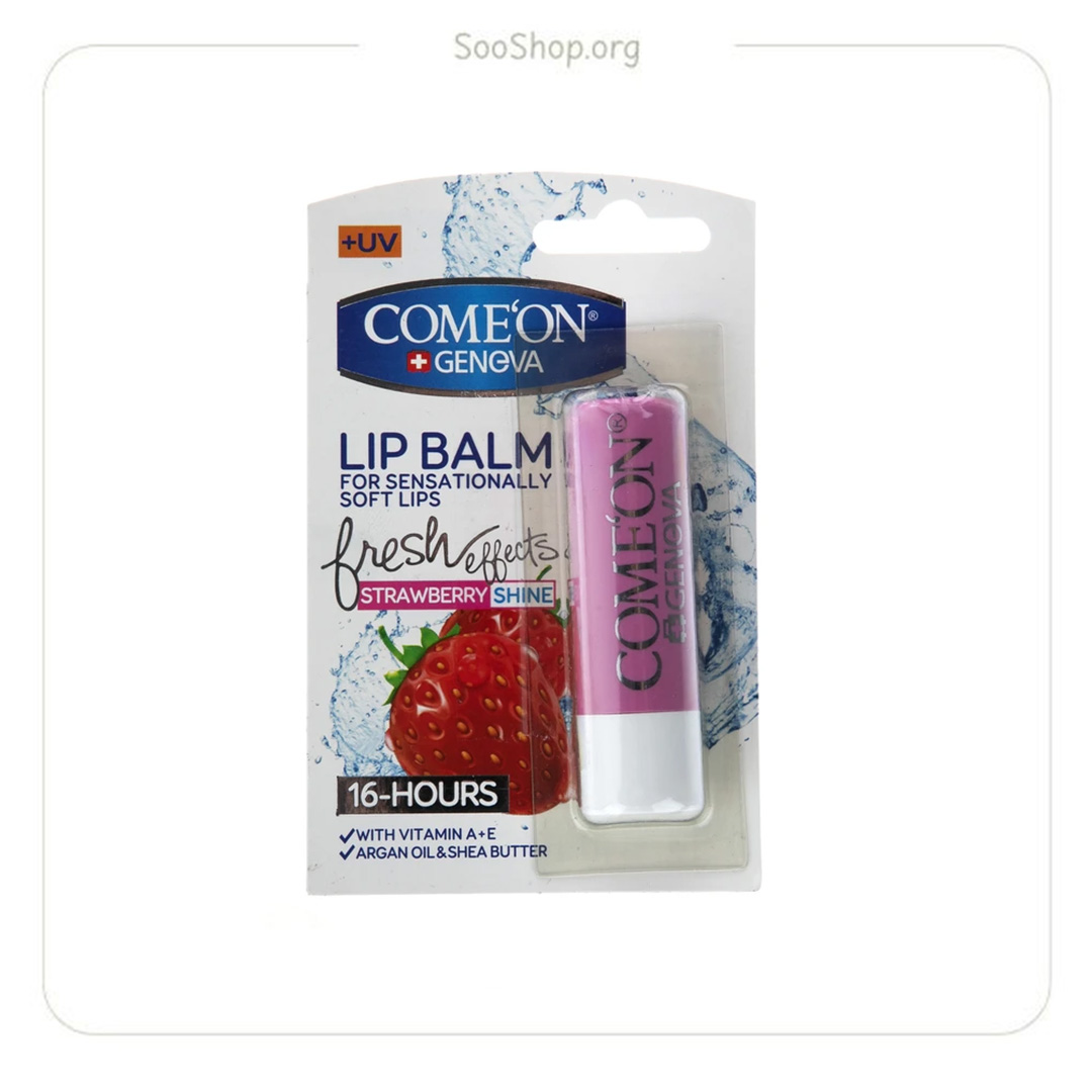بالم لب نرم و براقکننده توت فرنگی کامان – Comeon Strawberry Soft and Shine Lip Balm
