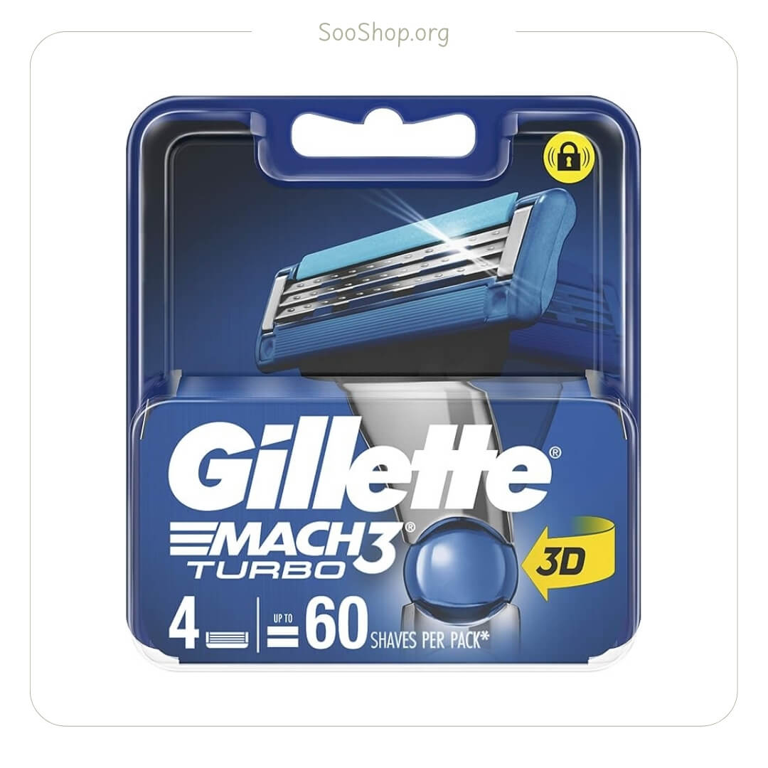 یدک خودتراش ژیلت مدل Mach 3 Turbo بسته 4 عددی (اصل) | Gillette Mach 3 Turbo Razor Refills 4-Pack