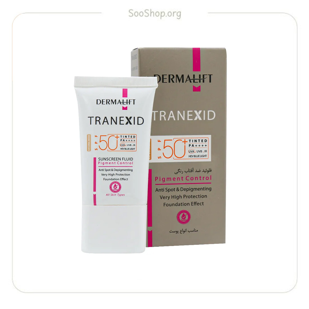 فلوئید ضد آفتاب رنگی نچرال درمالیفت مدل Tranexid حجم 40 میلی لیتر SPF50