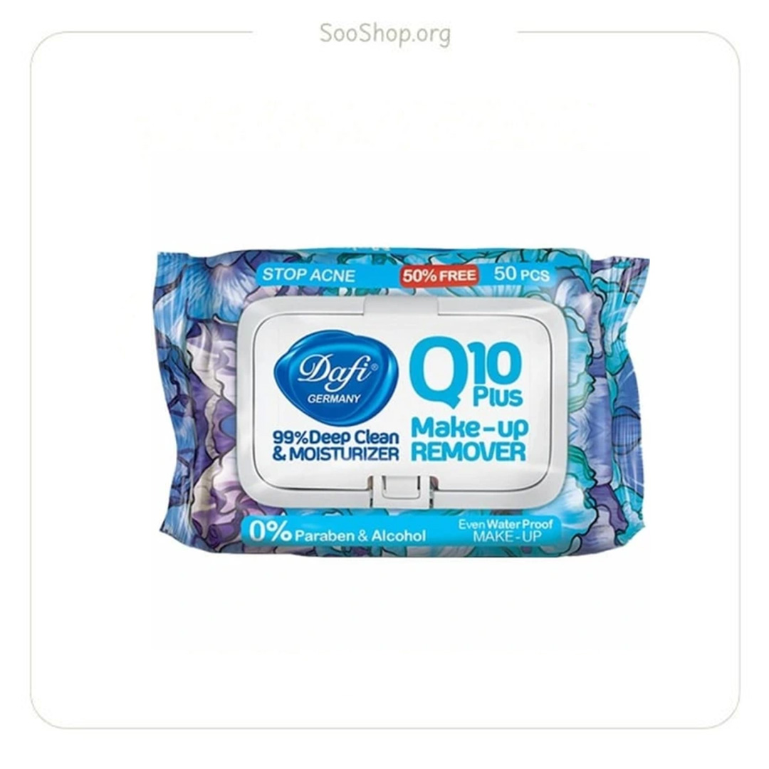 دستمال مرطوب پاک کننده آرایش Q10 گلدار دربدار دافی (اصل) | Dafi Q10 Floral Makeup Remover Wet Wipes with Lid