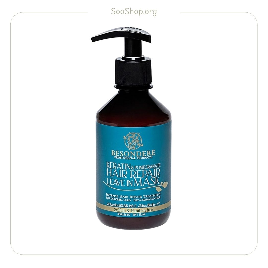 ماسک مو بیساندره Besandare خارج از حمام کراتین و انار بدون سولفات مدل Leave-In Keratin & Pomegranate 300ml (اصل)