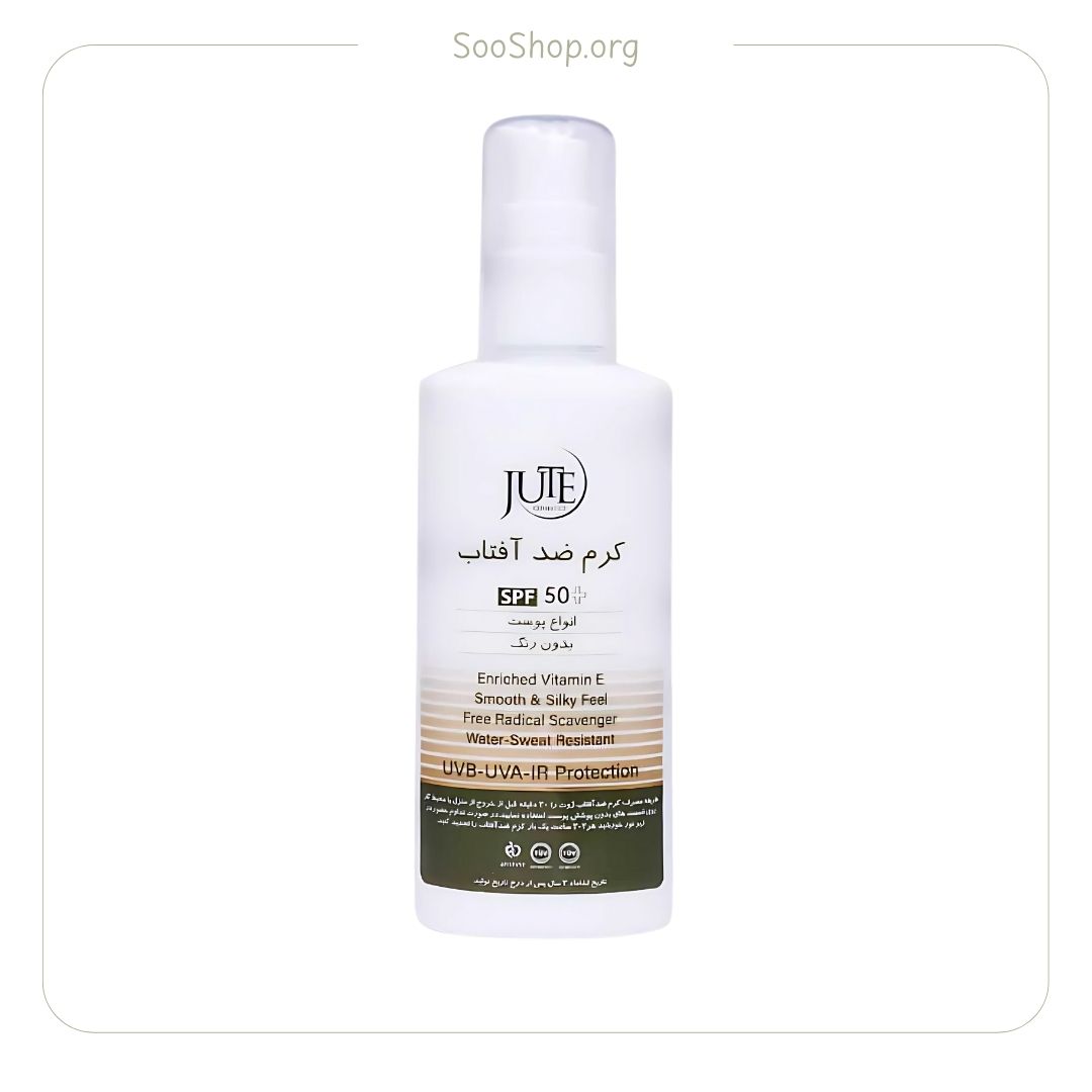 ژوت – ضد آفتاب پمپی بی رنگ انواع پوست SPF50 (۱۰۰ میل) | Jute Pump Sunscreen for All Skin Types SPF50 (100ml)