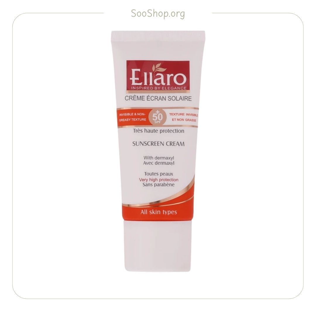 کرم ضد آفتاب الارو SPF50 بیرنگ مناسب انواع پوست (اصل) | Ellaro Sunscreen SPF50 for All Skin Types - Colorless