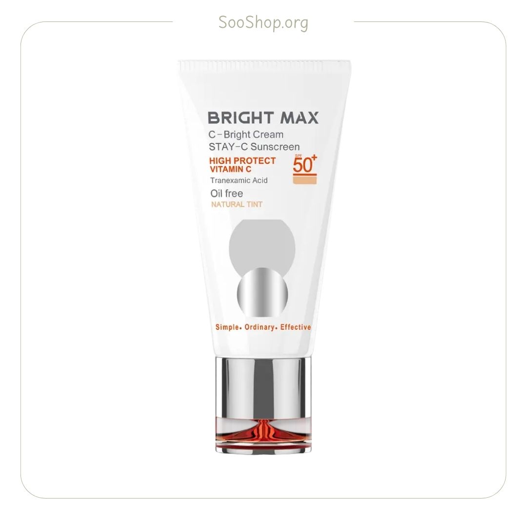 کرم ضد آفتاب رنگی طبیعی برایت مکس حاوی ویتامین C فاقد چربی 50 میل (اصل) | Bright Max Vitamin C Oil-Free Tinted Sunscreen 50ml
