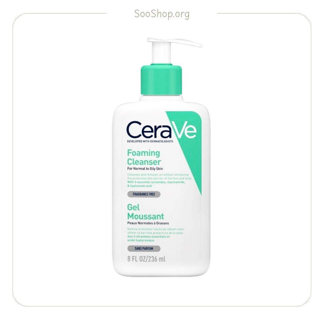 فوم شستشوی صورت سراوی Cerave – مخصوص پوست نرمال و چرب – حجم 236 میل Cerave Foaming Cleanser for normal to oily skin 236ml