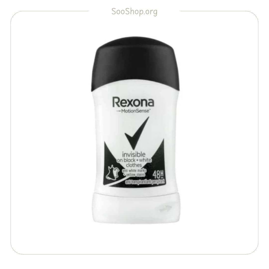 استیک ضد تعریق زنانه رکسونا مدل Invisible Black + White (اصل) | Rexona Invisible Black & White Antiperspirant Stick for Women