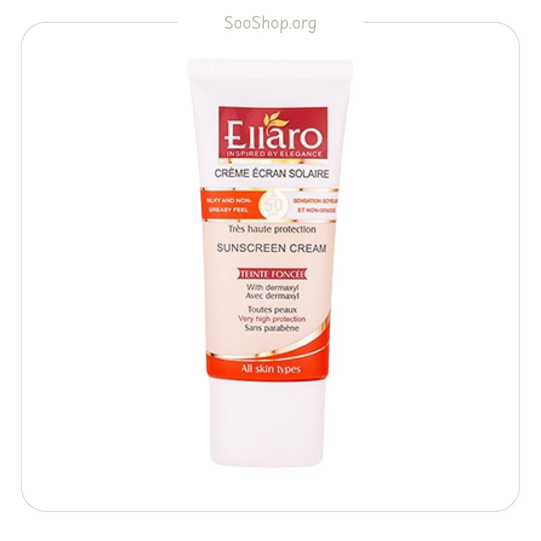 کرم ضد آفتاب الارو SPF50 فاقد چربی بژ طبیعی (اصل) | Ellaro Oil-Free Tinted Sunscreen SPF50 - Natural Beige