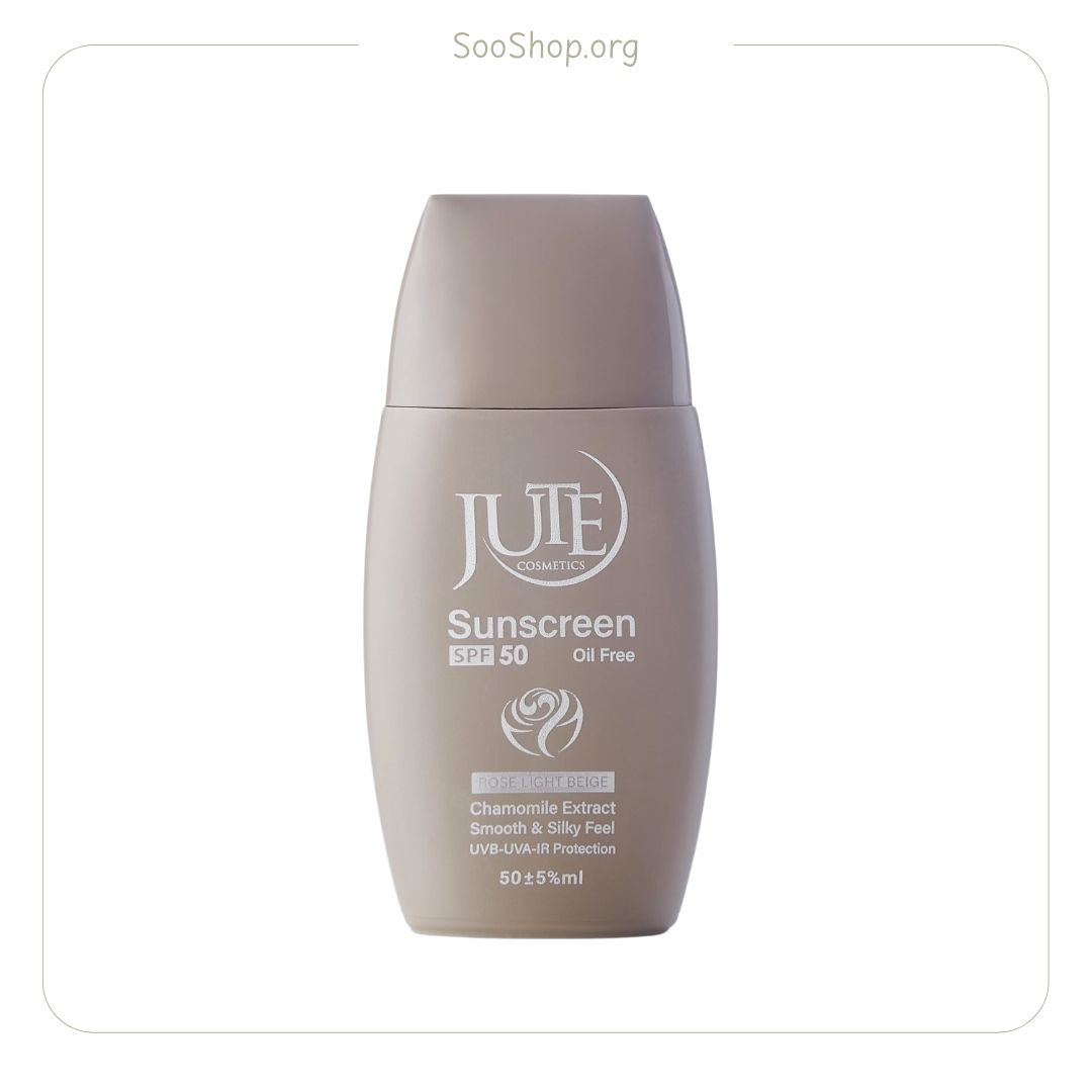 ضد آفتاب پمپی رنگی پوست چرب SPF50 ژوت (رز لایت) | Jute Tinted Pump Sunscreen for Oily Skin SPF50 (Rose Light)