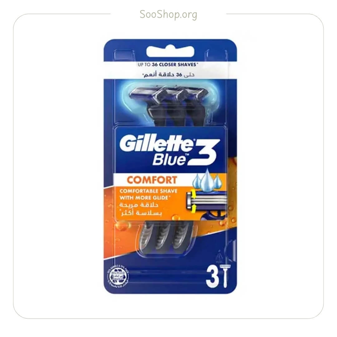 خودتراش مردانه ژیلت مدل Blue 3 Comfort سه لبه بسته 3 عددی (اصل) | Gillette Blue 3 Comfort Disposable Razor 3-Pack