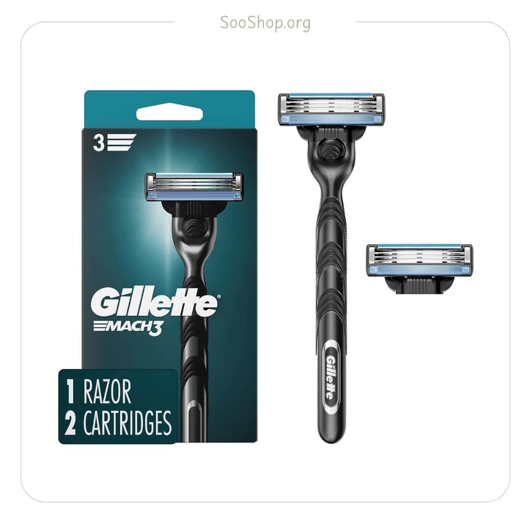 دسته خودتراش ژیلت مدل Mach 3 همراه 2 یدک (اصل) | Gillette Mach 3 Razor Handle + 2 Refills