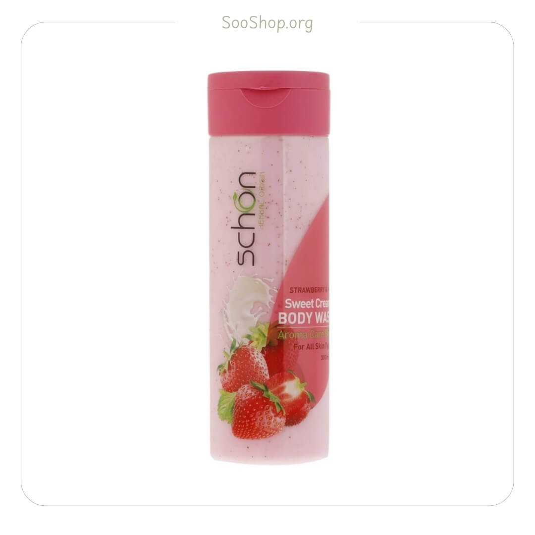 شامپو بدن شون با رایحه توت فرنگی و شیر حجم 300 میلی لیتر (اصل) | Schon Strawberry & Milk Body Wash 300ml